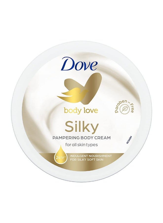 Dove Body Love Silky Pampering Body Cream For All Skin Types Paraben Free|| 24hrs Moisturisation With Plant based Moisturiser Silky Soft Skin 300g - Image 1